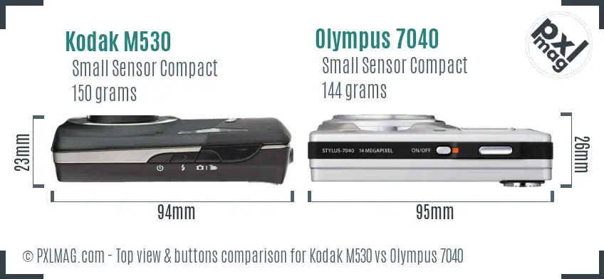 Kodak M530 vs Olympus 7040 top view buttons comparison