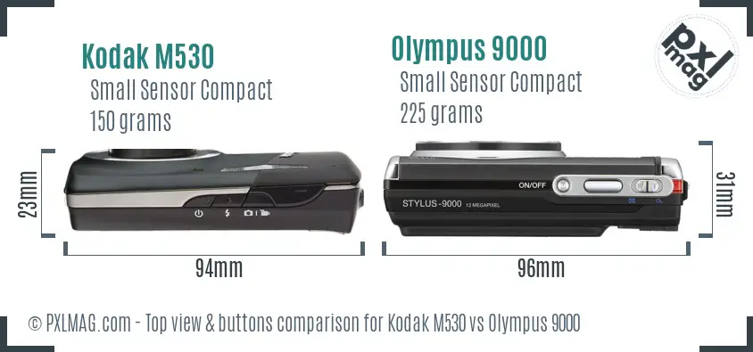 Kodak M530 vs Olympus 9000 top view buttons comparison