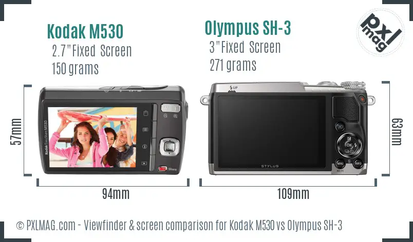 Kodak M530 vs Olympus SH-3 Screen and Viewfinder comparison