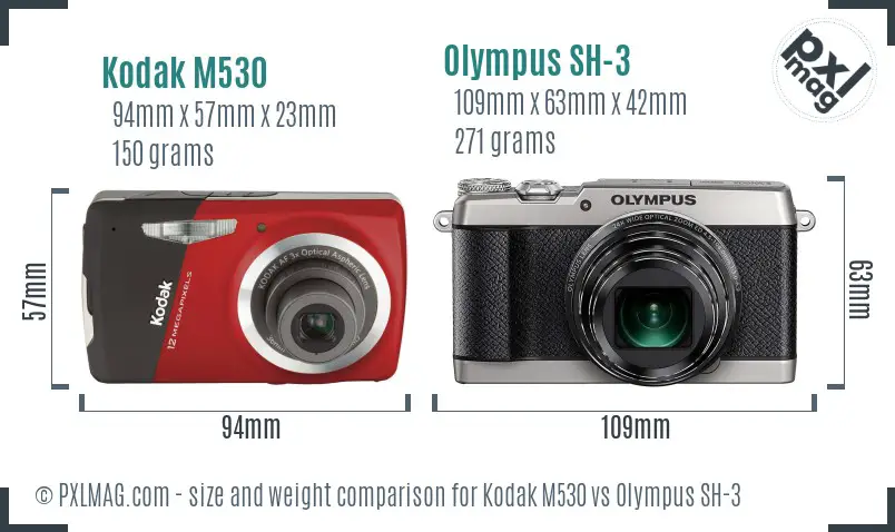 Kodak M530 vs Olympus SH-3 size comparison