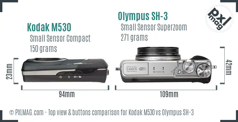 Kodak M530 vs Olympus SH-3 top view buttons comparison