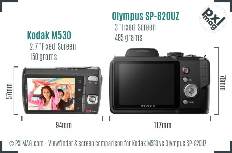 Kodak M530 vs Olympus SP-820UZ Screen and Viewfinder comparison