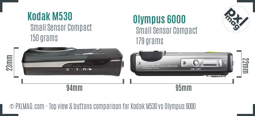Kodak M530 vs Olympus 6000 top view buttons comparison Kodak M530 vs Olympus 6000 top view buttons comparison