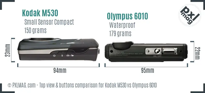 Kodak M530 vs Olympus 6010 top view buttons comparison Kodak M530 vs Olympus 6010 top view buttons comparison