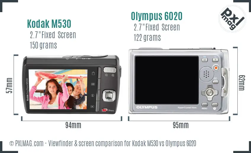 Kodak M530 vs Olympus 6020 Screen and Viewfinder comparison