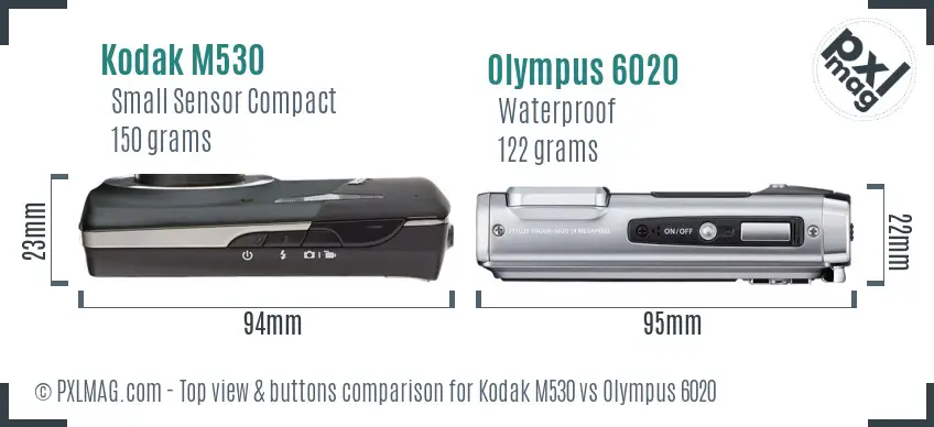 Kodak M530 vs Olympus 6020 top view buttons comparison