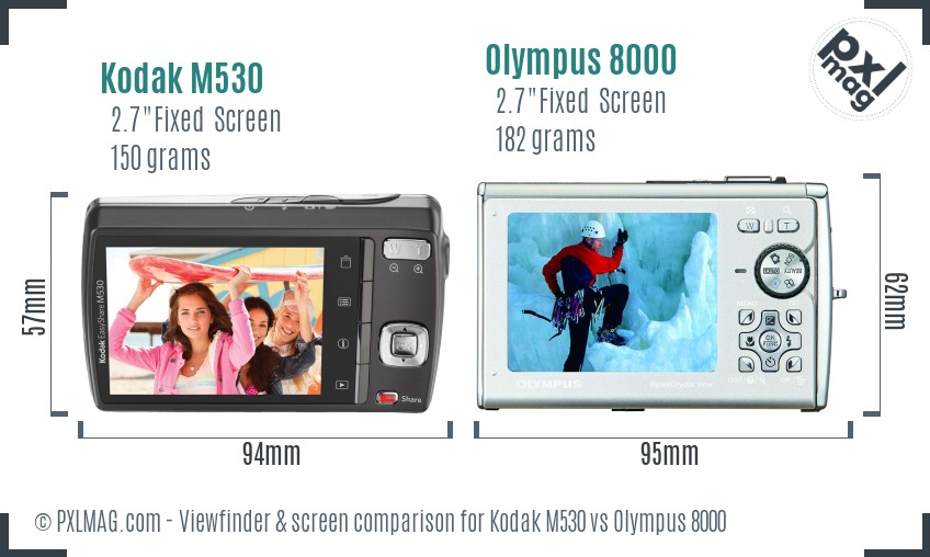 Kodak M530 vs Olympus 8000 Screen and Viewfinder comparison
