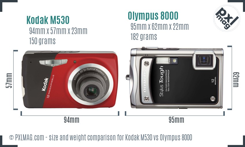 Kodak M530 vs Olympus 8000 size comparison Kodak M530 vs Olympus 8000 size comparison