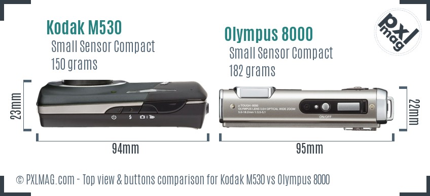 Kodak M530 vs Olympus 8000 top view buttons comparison