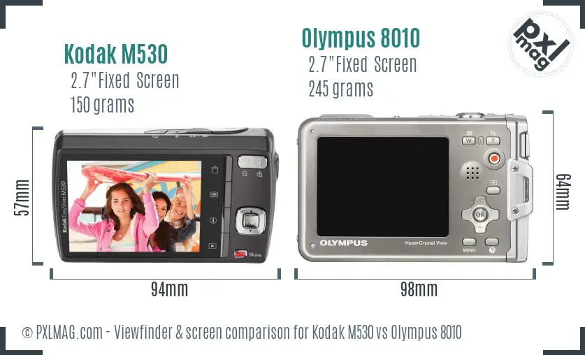 Kodak M530 vs Olympus 8010 Screen and Viewfinder comparison