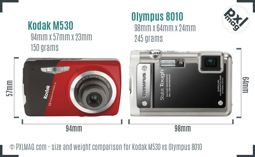 Kodak M530 vs Olympus 8010 size comparison