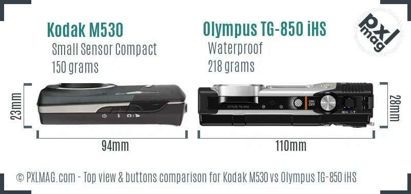Kodak M530 vs Olympus TG-850 iHS top view buttons comparison