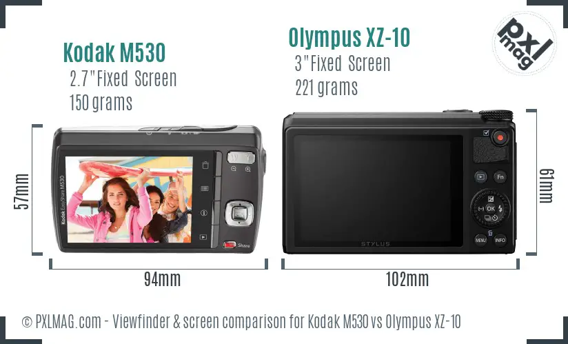 Kodak M530 vs Olympus XZ-10 Screen and Viewfinder comparison