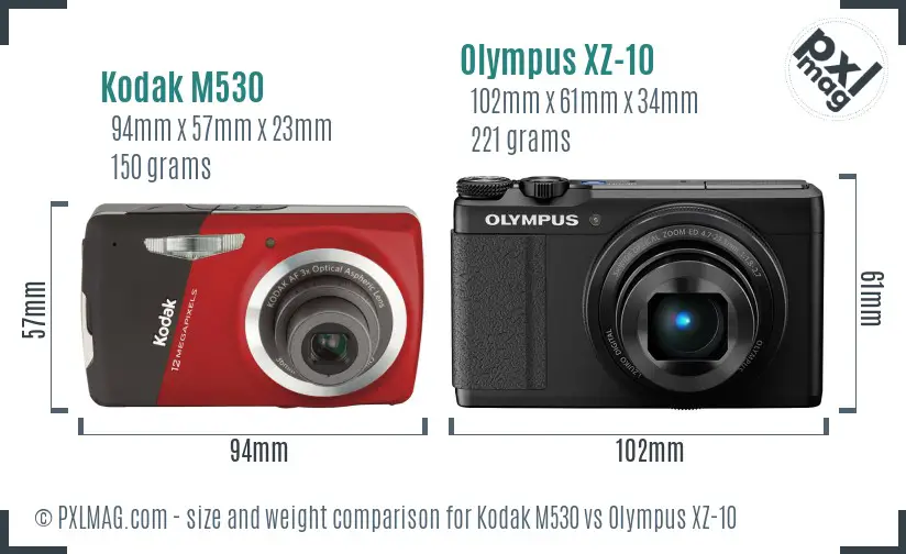 Kodak M530 vs Olympus XZ-10 size comparison