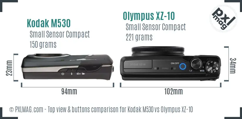 Kodak M530 vs Olympus XZ-10 top view buttons comparison
