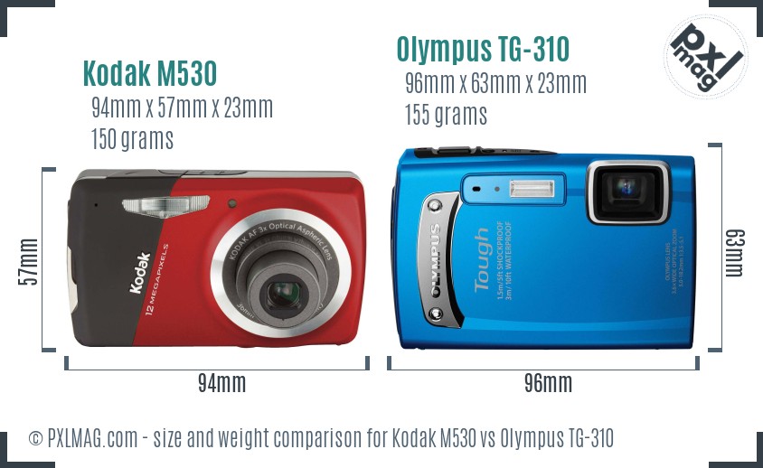 Kodak M530 vs Olympus TG-310 size comparison