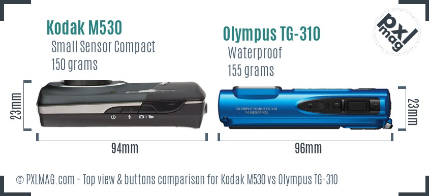 Kodak M530 vs Olympus TG-310 top view buttons comparison