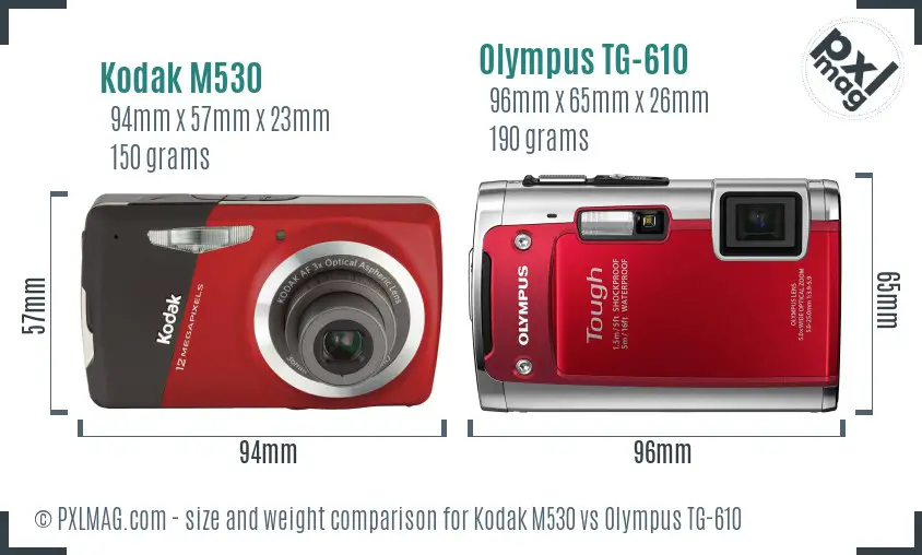 Kodak M530 vs Olympus TG-610 size comparison Kodak M530 vs Olympus TG-610 size comparison