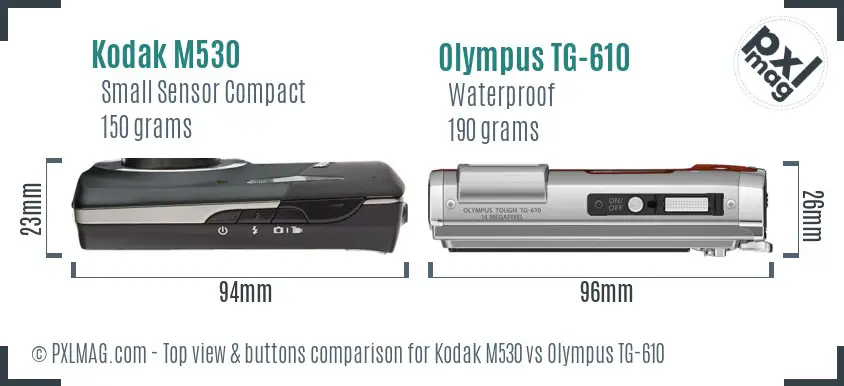 Kodak M530 vs Olympus TG-610 top view buttons comparison Kodak M530 vs Olympus TG-610 top view buttons comparison