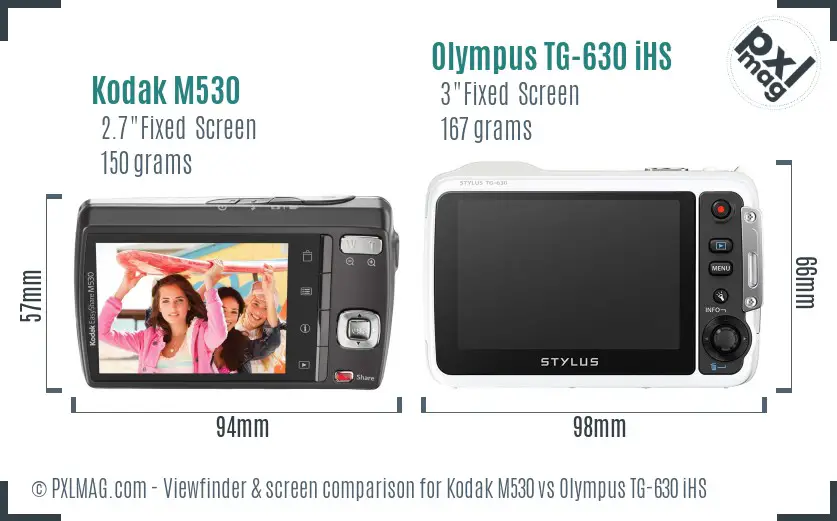 Kodak M530 vs Olympus TG-630 iHS Screen and Viewfinder comparison