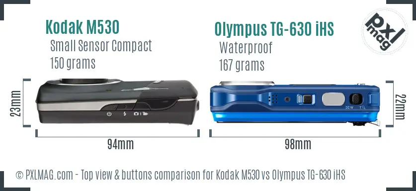 Kodak M530 vs Olympus TG-630 iHS top view buttons comparison