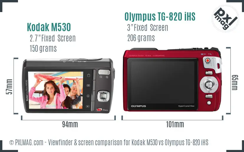 Kodak M530 vs Olympus TG-820 iHS Screen and Viewfinder comparison