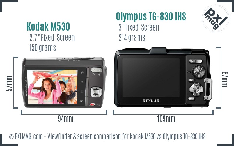 Kodak M530 vs Olympus TG-830 iHS Screen and Viewfinder comparison