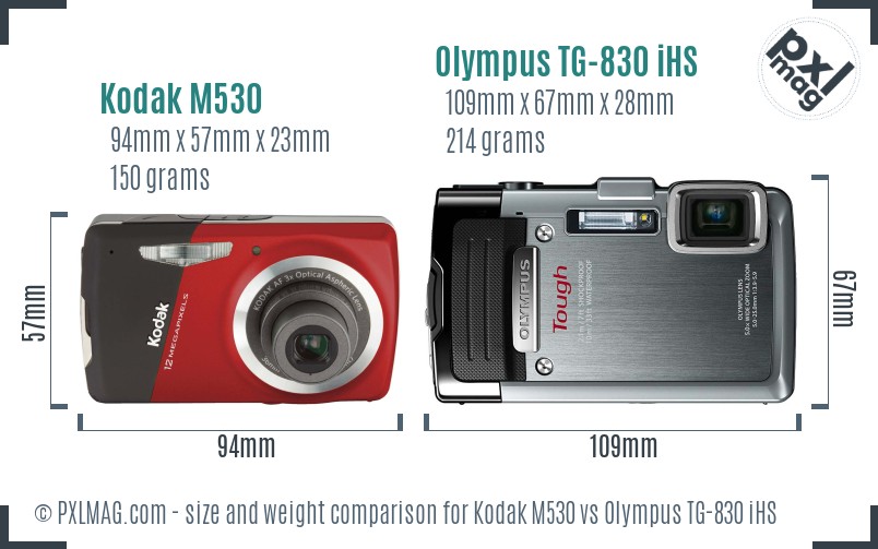 Kodak M530 vs Olympus TG-830 iHS size comparison