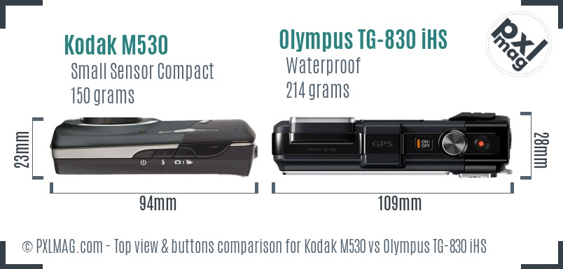 Kodak M530 vs Olympus TG-830 iHS top view buttons comparison