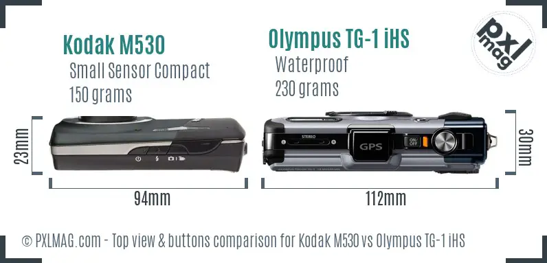 Kodak M530 vs Olympus TG-1 iHS top view buttons comparison
