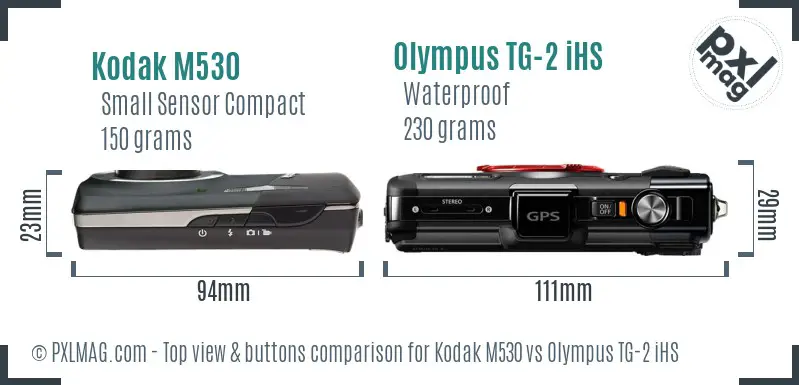 Kodak M530 vs Olympus TG-2 iHS top view buttons comparison