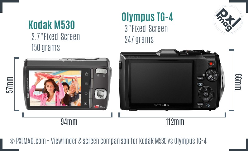 Kodak M530 vs Olympus TG-4 Screen and Viewfinder comparison