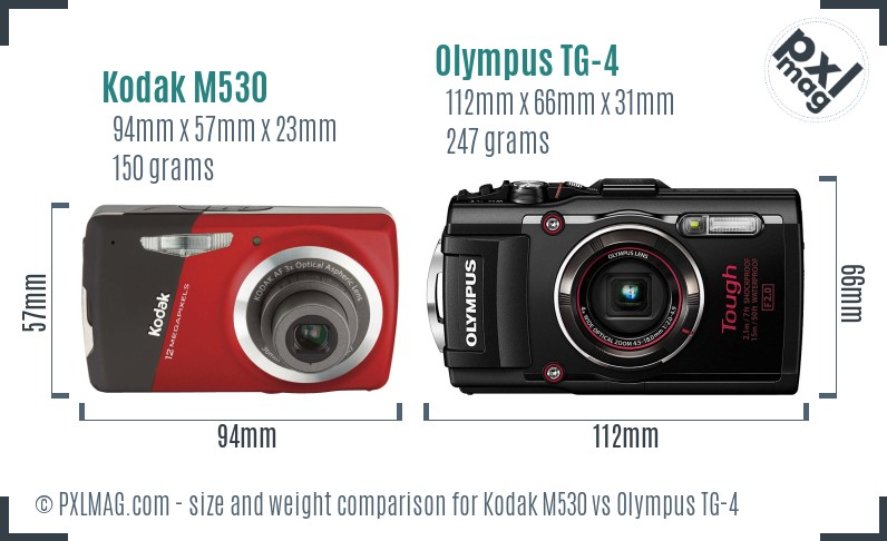 Kodak M530 vs Olympus TG-4 size comparison