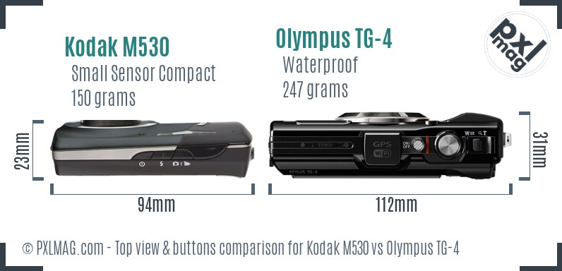 Kodak M530 vs Olympus TG-4 top view buttons comparison