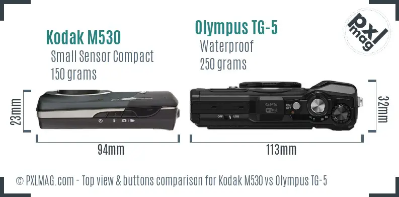 Kodak M530 vs Olympus TG-5 top view buttons comparison Kodak M530 vs Olympus TG-5 top view buttons comparison