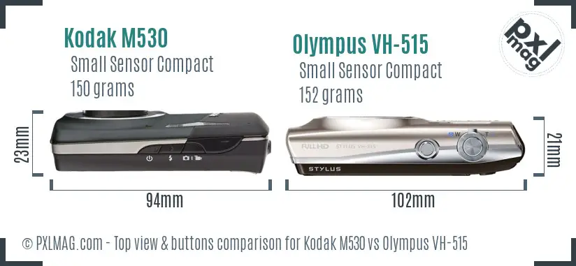 Kodak M530 vs Olympus VH-515 top view buttons comparison