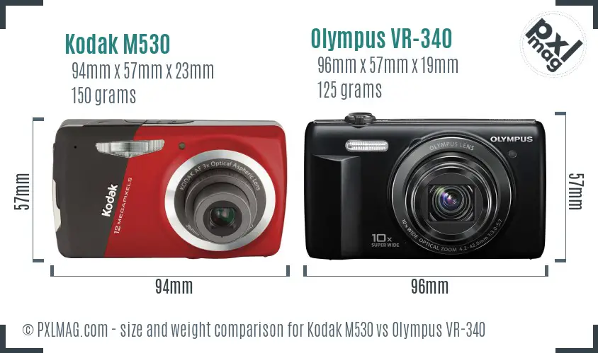 Kodak M530 vs Olympus VR-340 size comparison