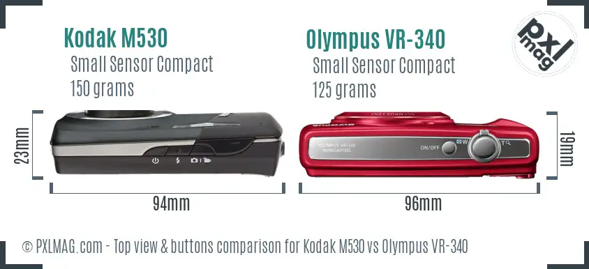 Kodak M530 vs Olympus VR-340 top view buttons comparison