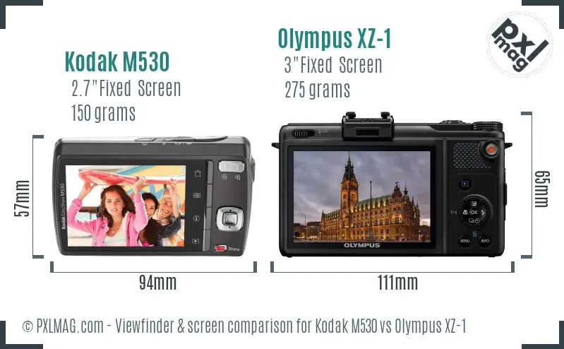 Kodak M530 vs Olympus XZ-1 Screen and Viewfinder comparison