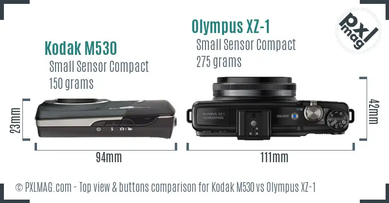 Kodak M530 vs Olympus XZ-1 top view buttons comparison