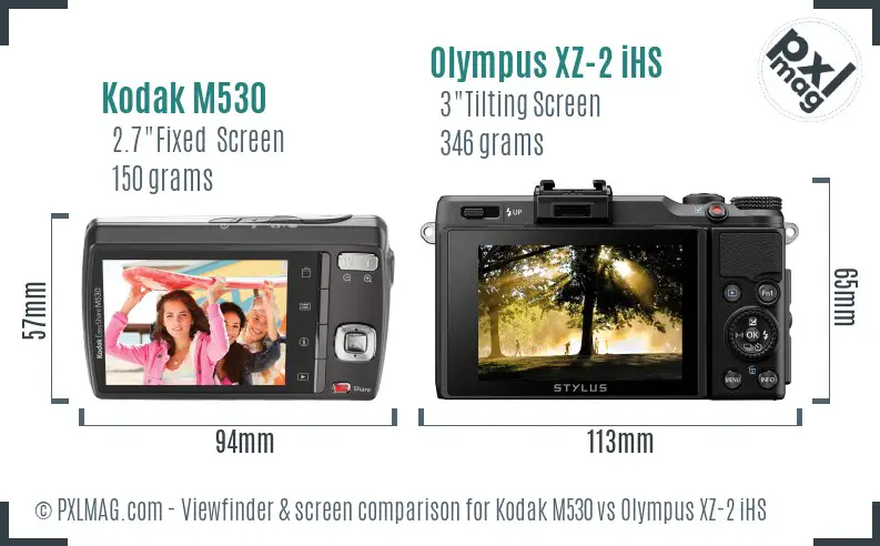 Kodak M530 vs Olympus XZ-2 iHS Screen and Viewfinder comparison