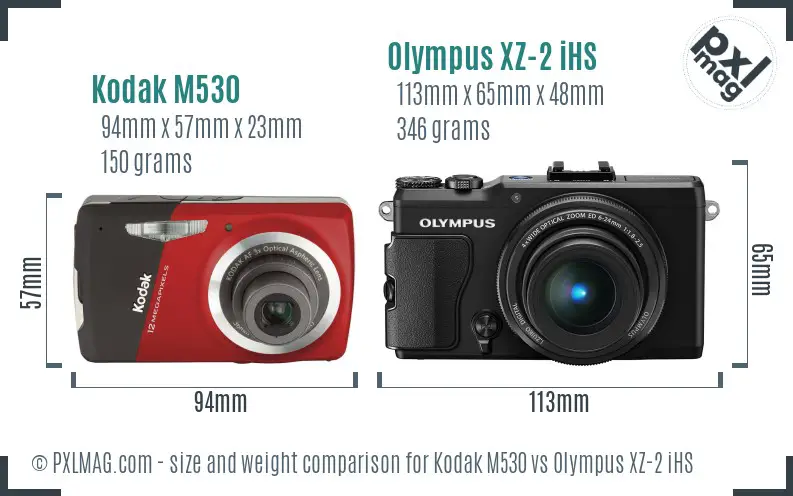 Kodak M530 vs Olympus XZ-2 iHS size comparison