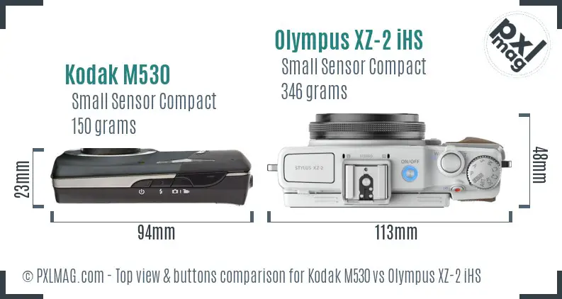 Kodak M530 vs Olympus XZ-2 iHS top view buttons comparison