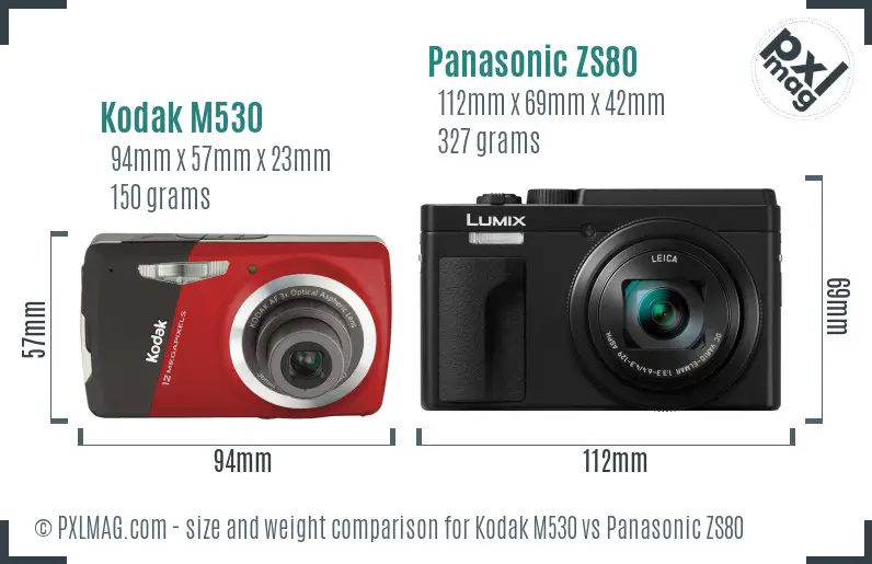 Kodak M530 vs Panasonic ZS80 size comparison