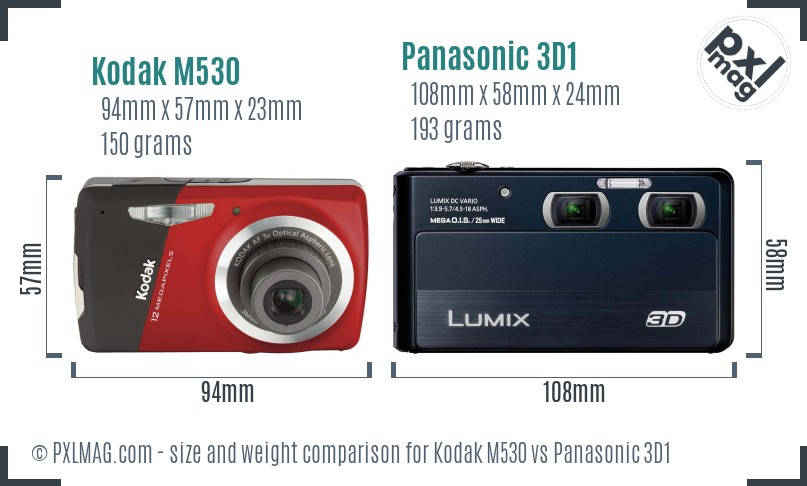 Kodak M530 vs Panasonic 3D1 size comparison