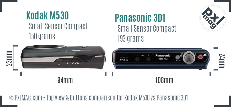 Kodak M530 vs Panasonic 3D1 top view buttons comparison