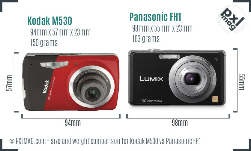 Kodak M530 vs Panasonic FH1 size comparison