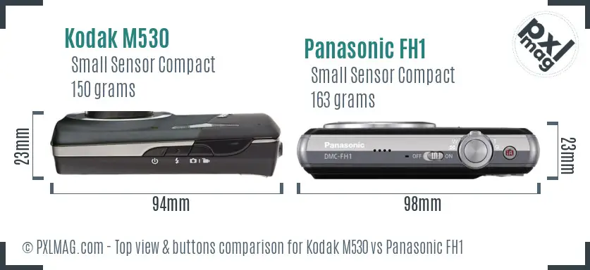 Kodak M530 vs Panasonic FH1 top view buttons comparison