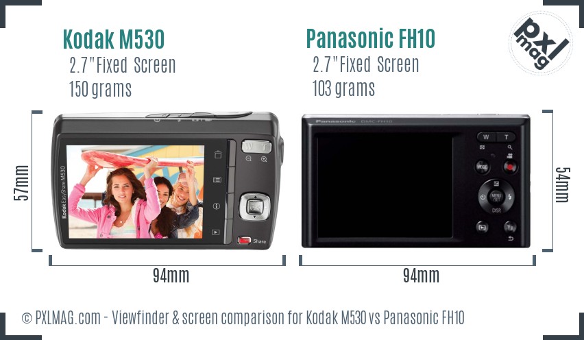 Kodak M530 vs Panasonic FH10 Screen and Viewfinder comparison