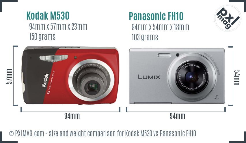 Kodak M530 vs Panasonic FH10 size comparison